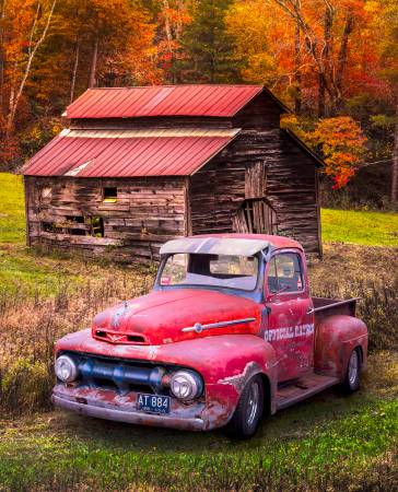 Vintage Red Ford Truck in Autumn Colors Panel 36in