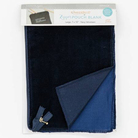 Zipper Pouch Blank Navy Velveteen Large