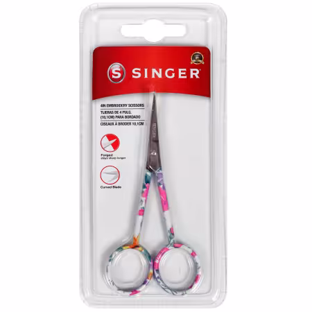 4in Forged Embroidery Scissors, Curved Tip - Floral Printed Handle