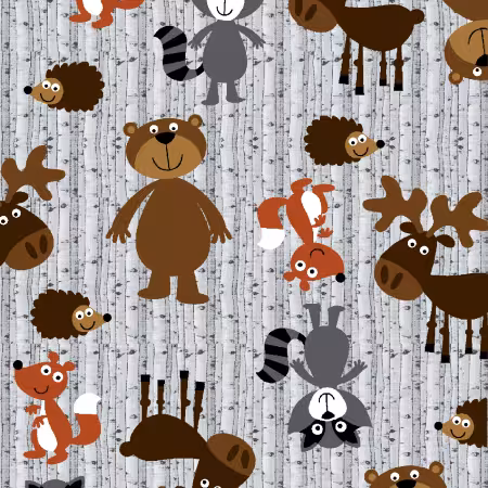 Gray Woodland Animals Flannel