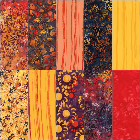 Batiks Wildflowers Sunset 10in Squares B, 42pcs