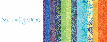 Batiks Swirl the Rainbow 10in Squares, 42pcs