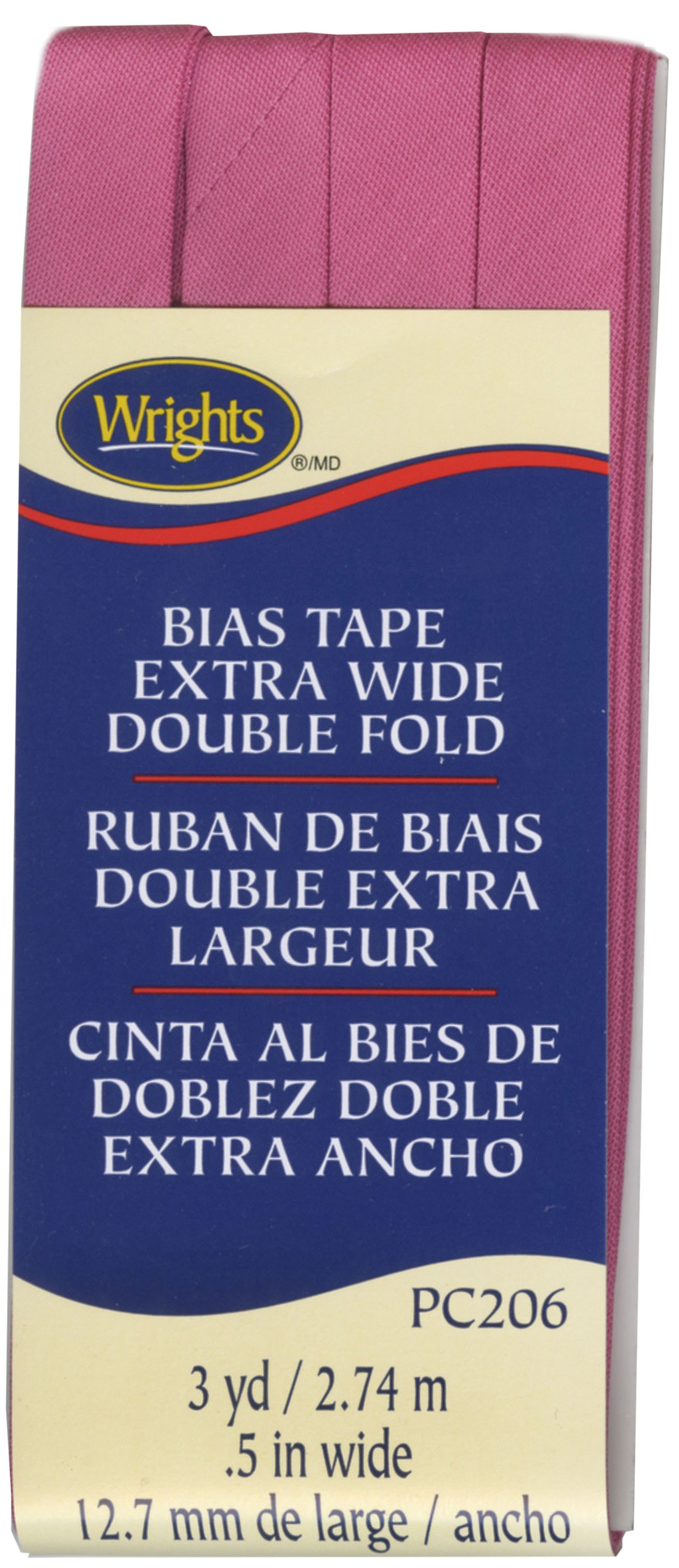 Extra Wide Double Fold Bias Tape 1/2in x 3yds Bright Pink