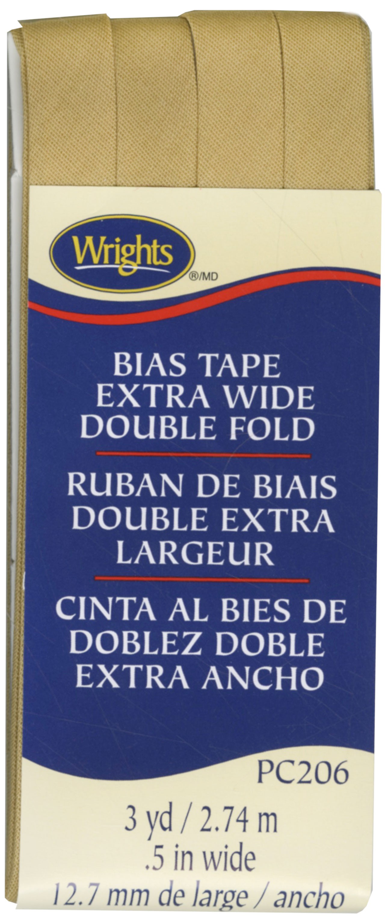 Extra Wide Double Fold Bias Tape 1/2in x 3yds Tan