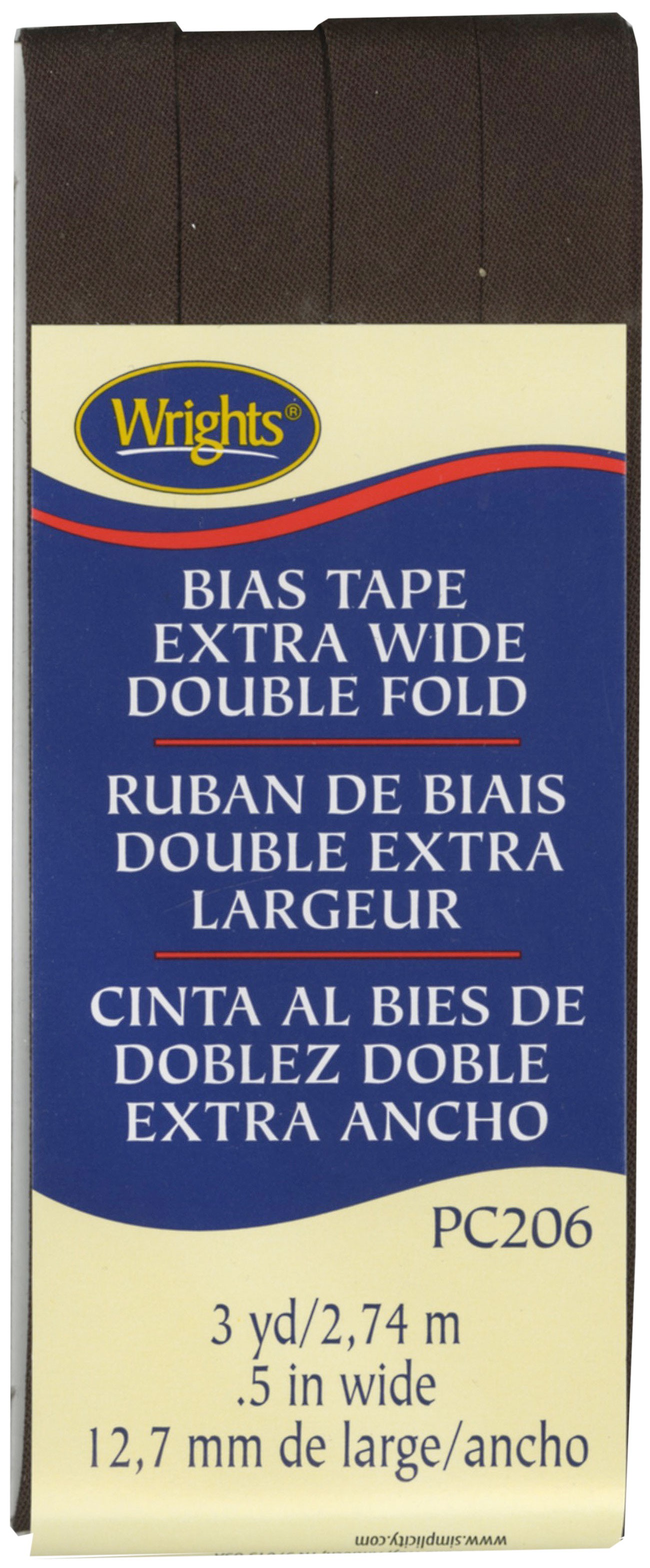Extra Wide Double Fold Bias Tape 1/2in x 3yds Seal Brown