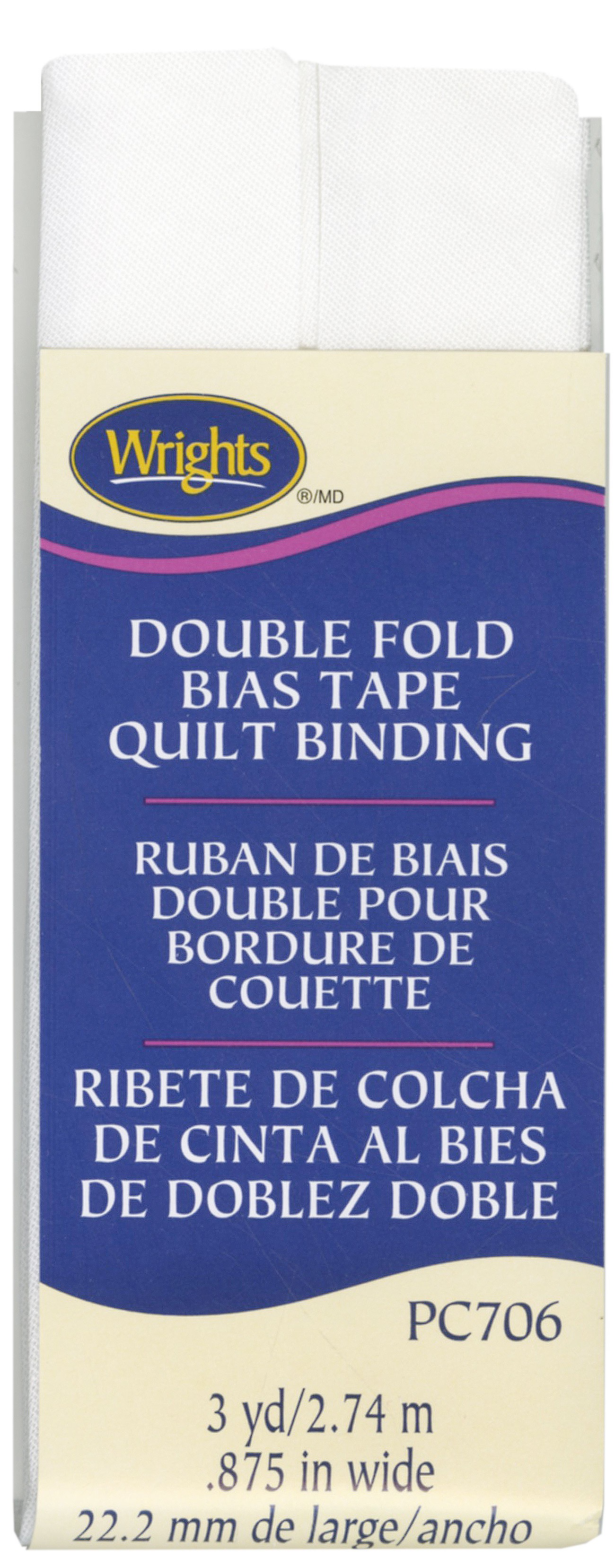 Double Fold Quilt Binding 7/8in x 3yds White