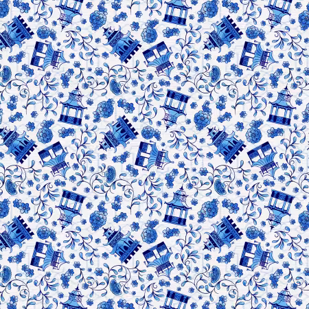 Chinoiserie Pagoda Toss Blue/White