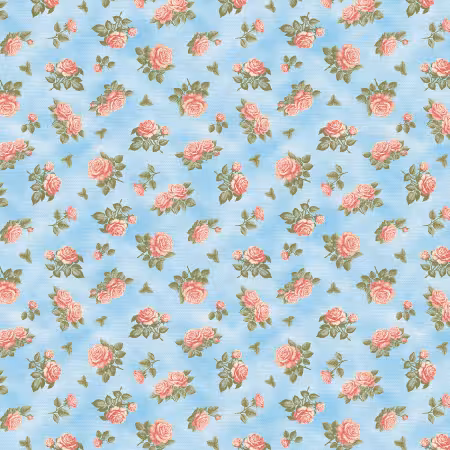 Roses Are Red Ditsy Rose Stems Pink/Blue