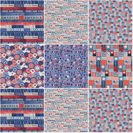 Flat Fat Stack 4th of July, 6 cuttable fat quarters