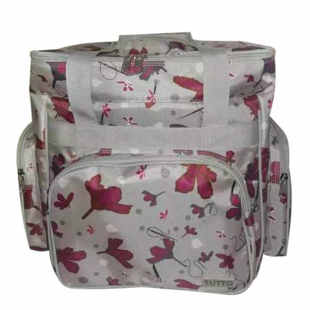 Tutto Serger Accessory Bag Rose Gray with Pink Daisies with Gray Trim