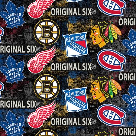 NHL-Original Six Distressed Tossed Logo Allover Cotton