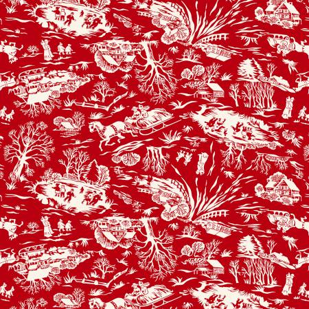 Red Winter Scene Toile Christmas