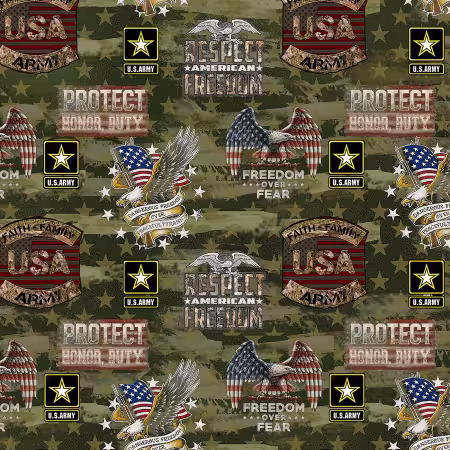 Military Army Camo Flag Allover Cotton