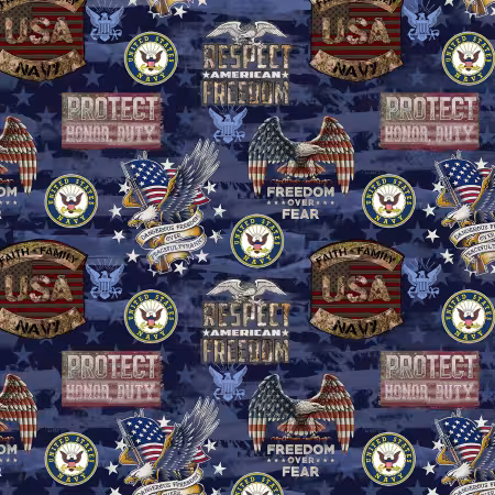 Military Navy Camo Flag Allover Cotton
