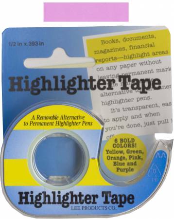 Removable Highlighter Tape 1/2in x 11yds Pink