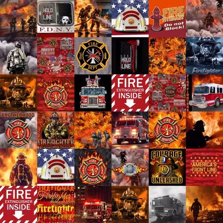 Firefighter Cheater Quilt Allover Cotton 60in