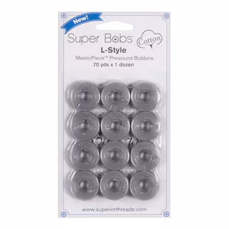 Super Bobs MasterPiece Cotton 70yd Prewound Bobbins 12ct L-Style Graystone
