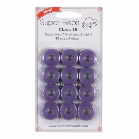 Super Bobs MasterPiece Cotton 80yd Prewound Bobbins 12ct Class 15 Lavender