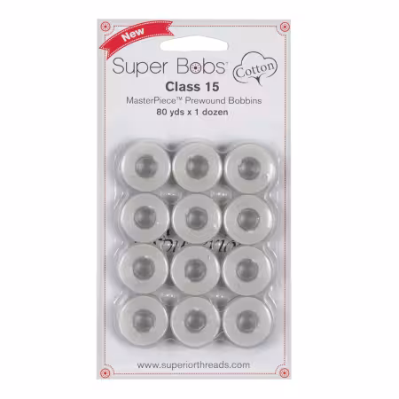 Super Bobs MasterPiece Cotton 80yd Prewound Bobbins 12ct Class 15 Canvas