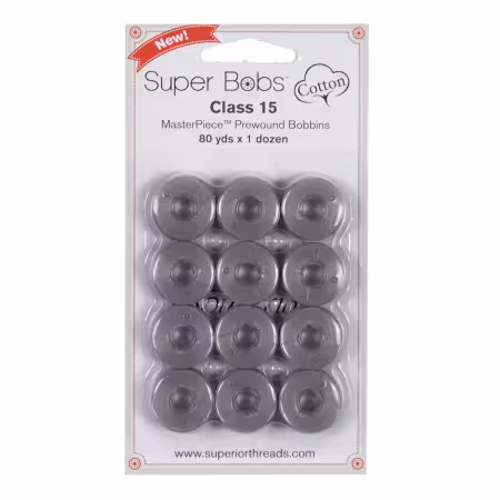 Super Bobs MasterPiece Cotton 80yd Prewound Bobbins 12ct Class 15 Graystone