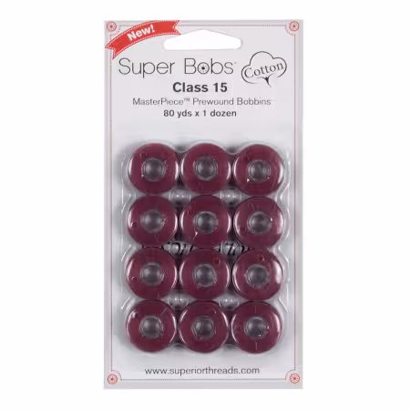 Super Bobs MasterPiece Cotton 80yd Prewound Bobbins 12ct Class 15 Plum Berry