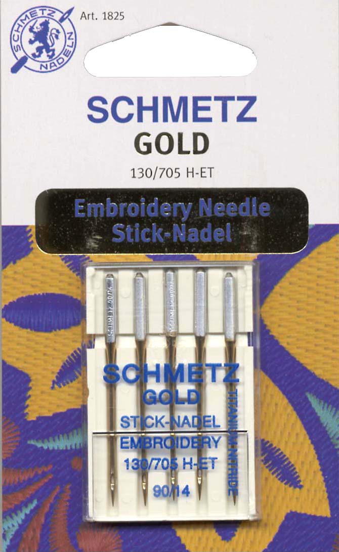 Schmetz Gold Embroidery Sewing Machine Titanium Needles Size 90/14 Pkg of 5 