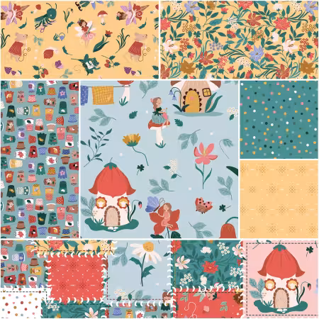 Thimbelina & the Sewing Fairies 1 Yard Bundle Mist, 7 Pcs.