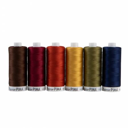 Superior PIMA 50wt Cotton Thread Set Six 1,200 yd Spools - Darks