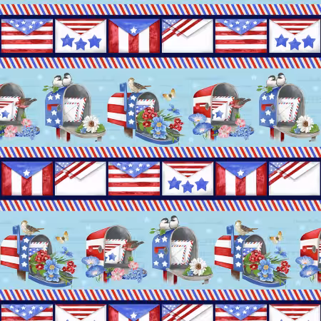 Light Blue/ Multi Border Stripe 12 Inch repeat