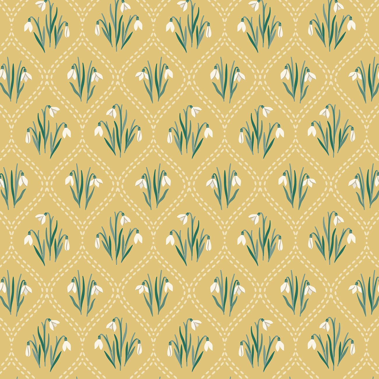Dancing Snowdrops Dijon organic cotton