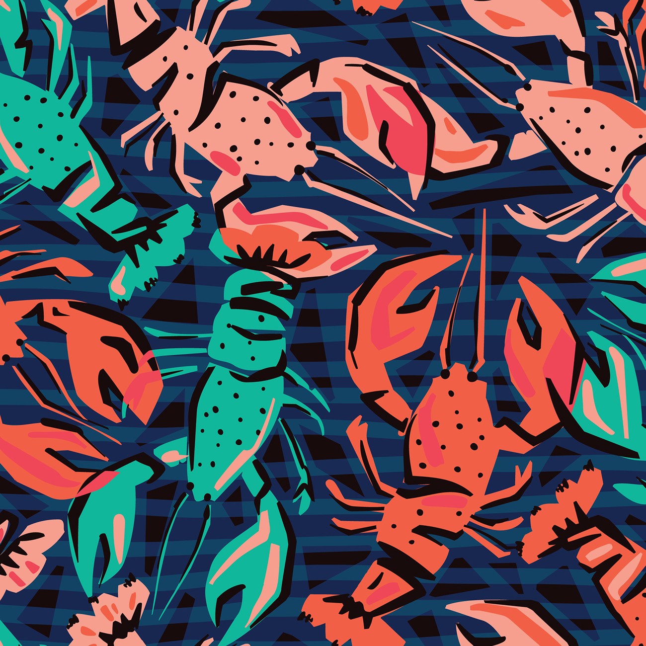 Lobster Party Broadcloth with Matte PU Coating