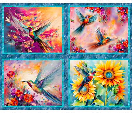 Multi Hummingbird Bouquet 36In Panel