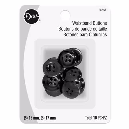 Waistband Buttons 15mm and 17mm Black