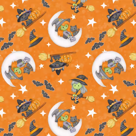 Orange Witch & Cat on Moon Glow 6 Inch