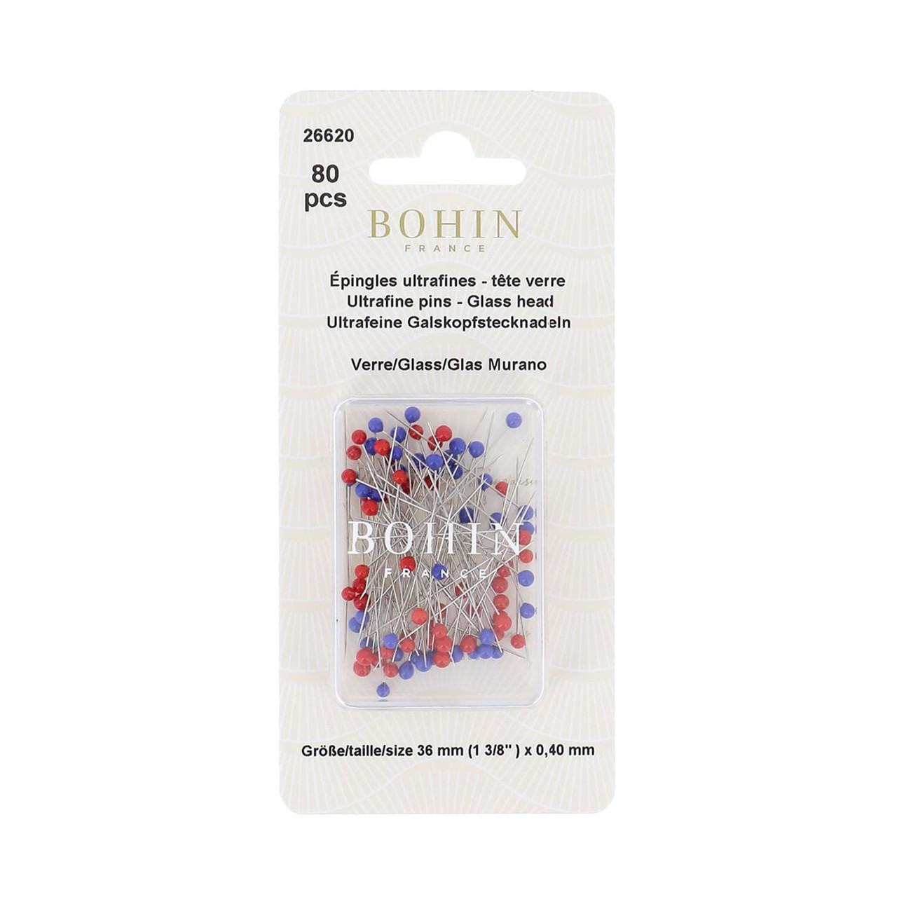 Bohin Glass Head Fine Pin Size 20-1 1//4in 150ct