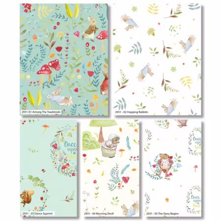 Fat Quarter - Peter Rabbit Once Upon A Time, 5pcs/bundle, Digital/Organic Cotton