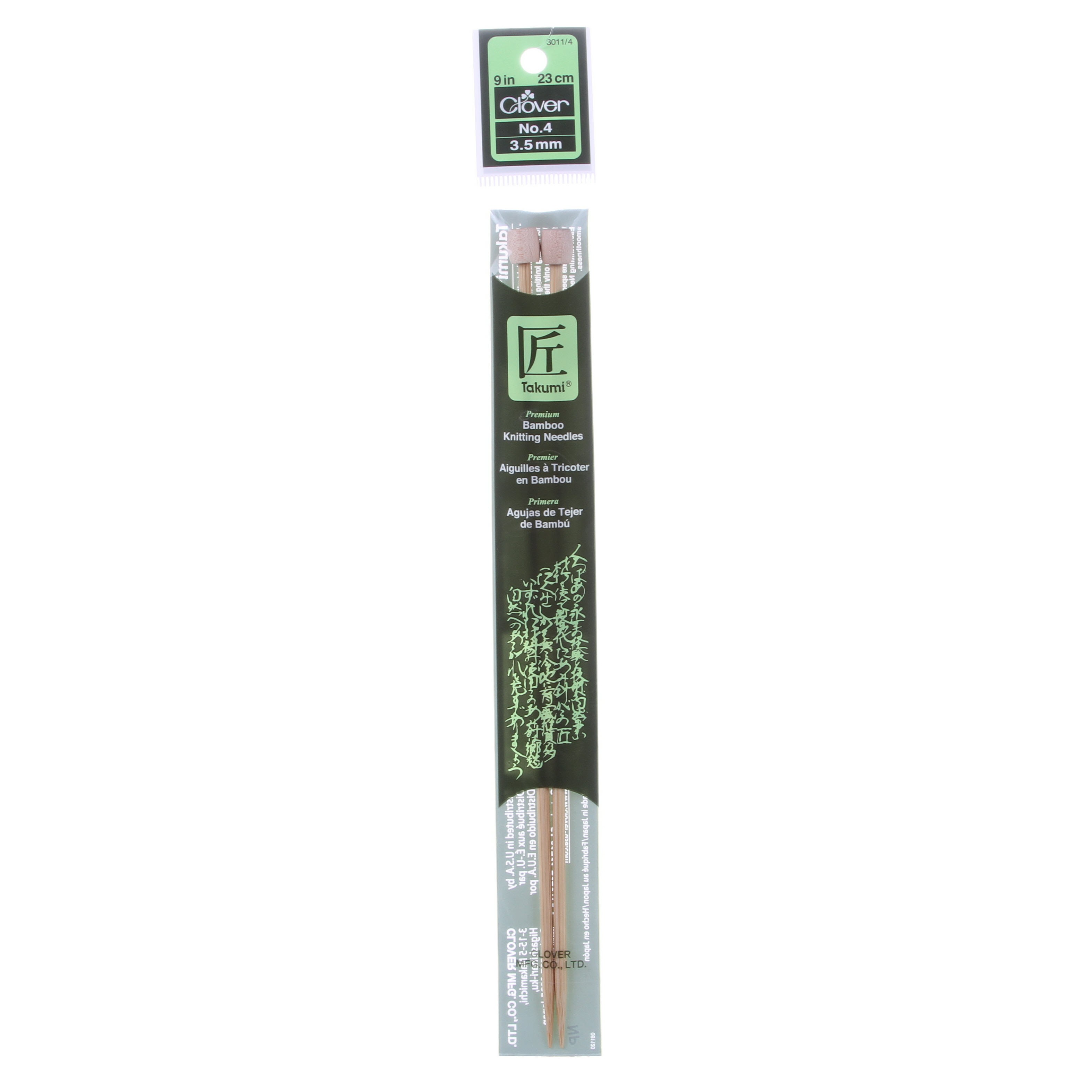 Clover Takumi Bamboo 9in Single Point Knitting Needle Size 4