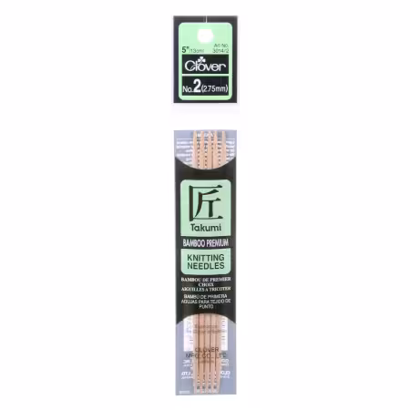 Clover Takumi Bamboo 5in Double Point Knitting Needle Size 2