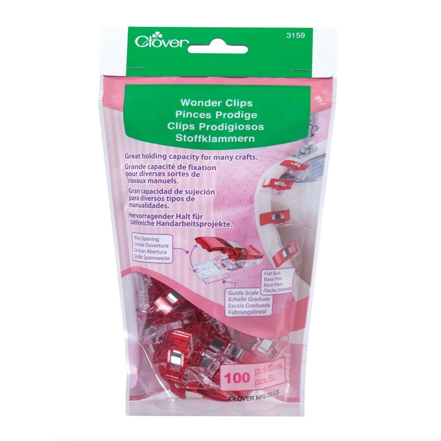 Clover Wonder Clips 100 Pack red fabric sewing clips