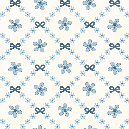 Cream Blue Trellis Bows 4 Inch repeat