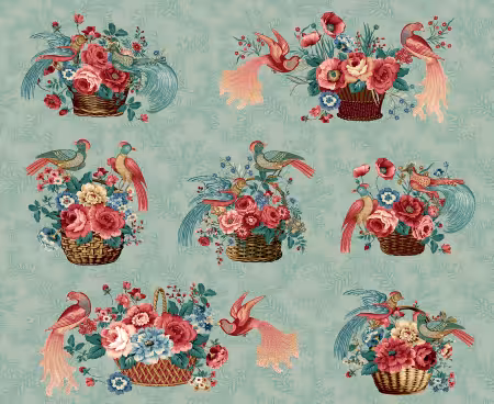 Light Teal Baskets and Birds