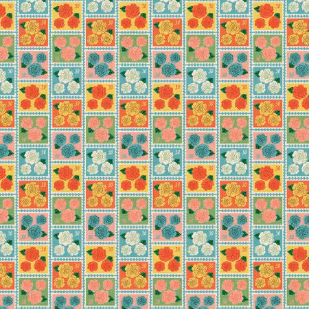 Return To Sender Rose Stamps Coral/Green Double Gauze