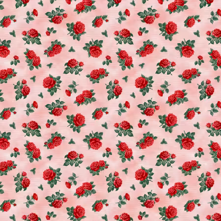 Roses Are Red Ditsy Rose Stems Red/Pink Double Gauze