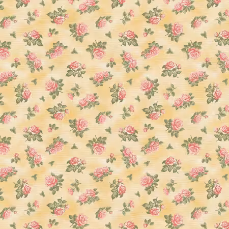 Roses Are Red Ditsy Rose Stems Pink/Yellow Double Gauze