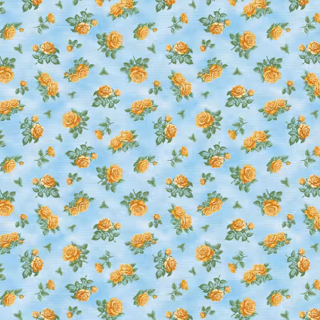 Roses Are Red Ditsy Rose Stems Yellow/Blue Double Gauze