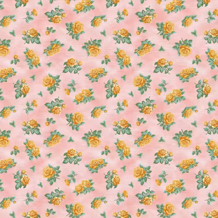Roses Are Red Ditsy Rose Stems Yellow/Pink Double Gauze