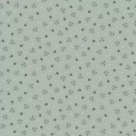 Dusty Aqua Small Flowers & Bug Dots 3 inch