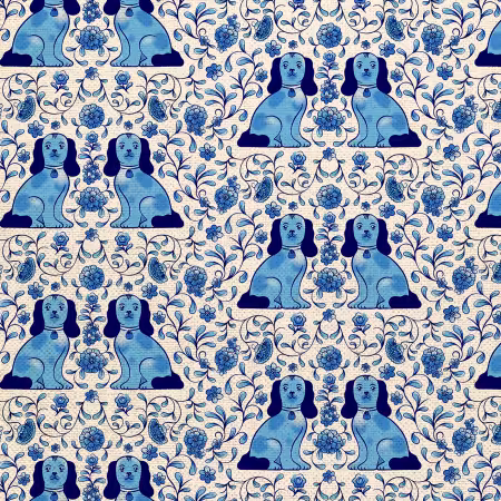 Chinoiserie Porcelain Dogs Blue/White