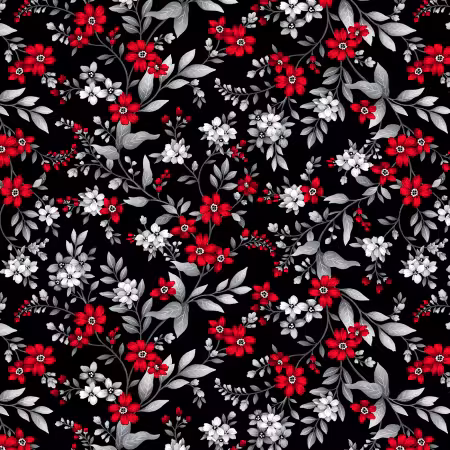 Black Red Floral Vine