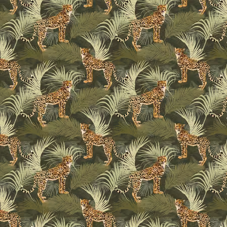 Cheetah Hunt Green Cotton Sateen 60in